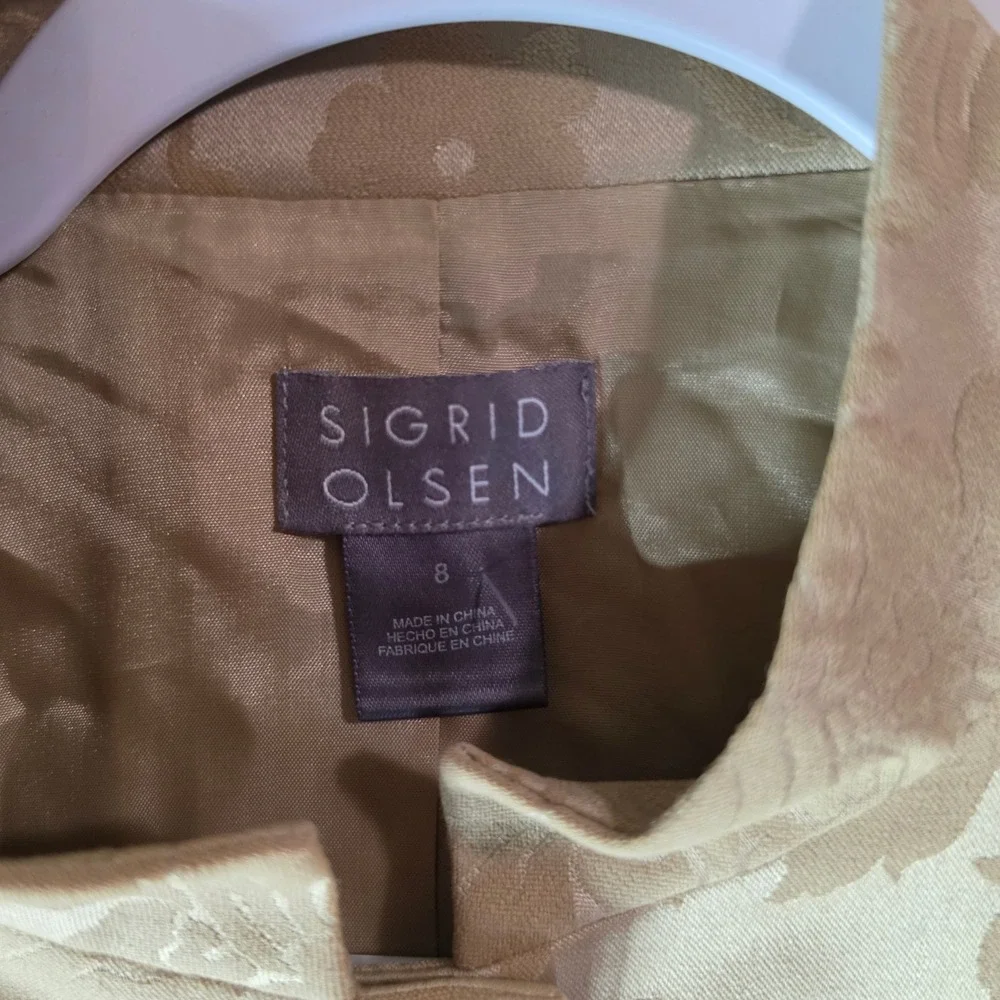 Sigrid Olsen Gold Brocade Embroidered Jacket Coat Mandarin Collar Floral Size 8
